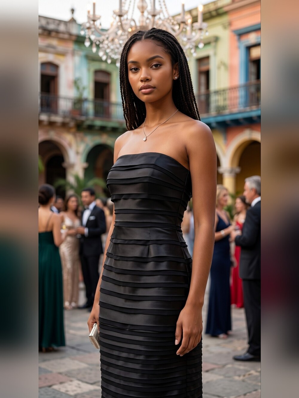 WHBM Black Strapless Horizontal Satin Layered Bands Bodycon Cocktail Dress